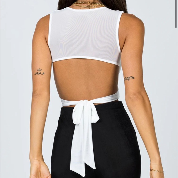 Princess Polly White Wrap Around Crop Top with Bow - Picture 3 of 3
